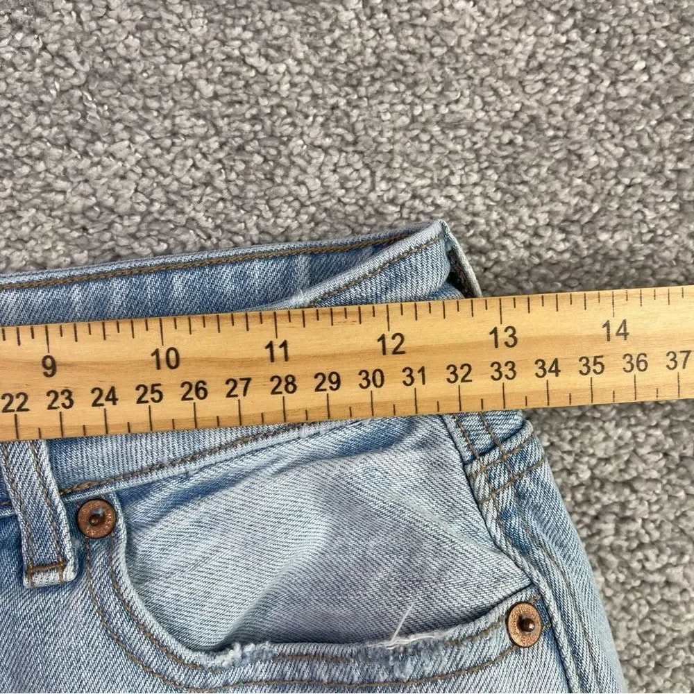 American Eagle Mom Jeans Women's 0 Blue Tapered High Rise Light Wish Torn